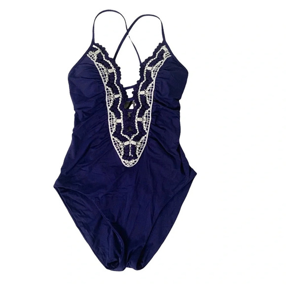 BECCA Swimsuit Delilah Plunge One Piece Swimsuit In Starry Night Navy Size S NWT - Picture 3 of 11